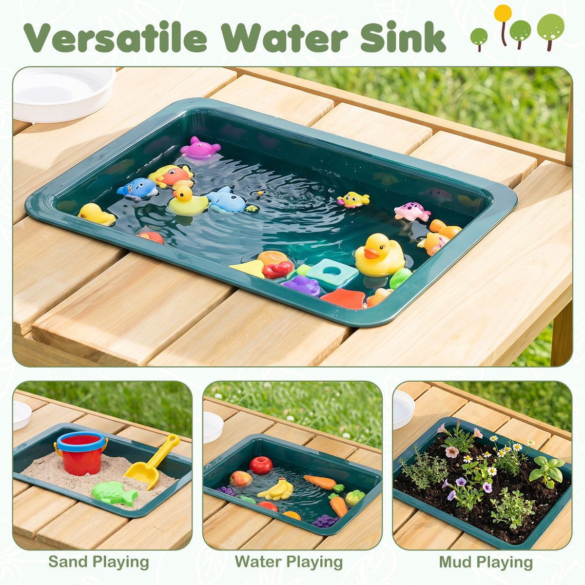 Three ways to play with the mud kitchen: sand, water, and mud