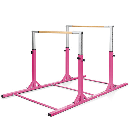 Kids Parallel Gymnastics Bar with adjustable width and 11-level heights in pink