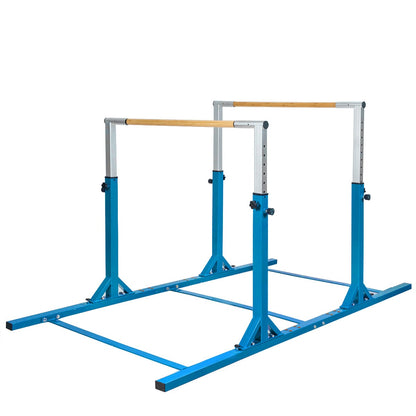 Kids Parallel Gymnastics Bar with adjustable width and 11-level heights in blue