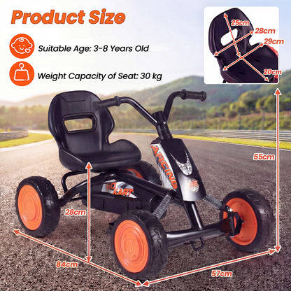 Product size diagram for the push and pedal ride on toy showing dimensions