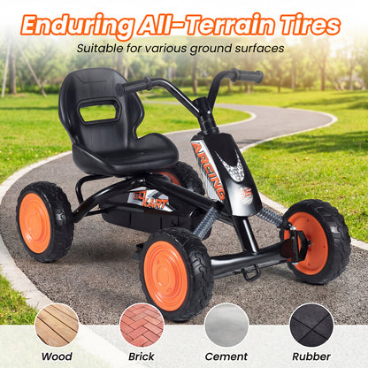 The push and pedal ride on toy with text about enduring all-terrain tires