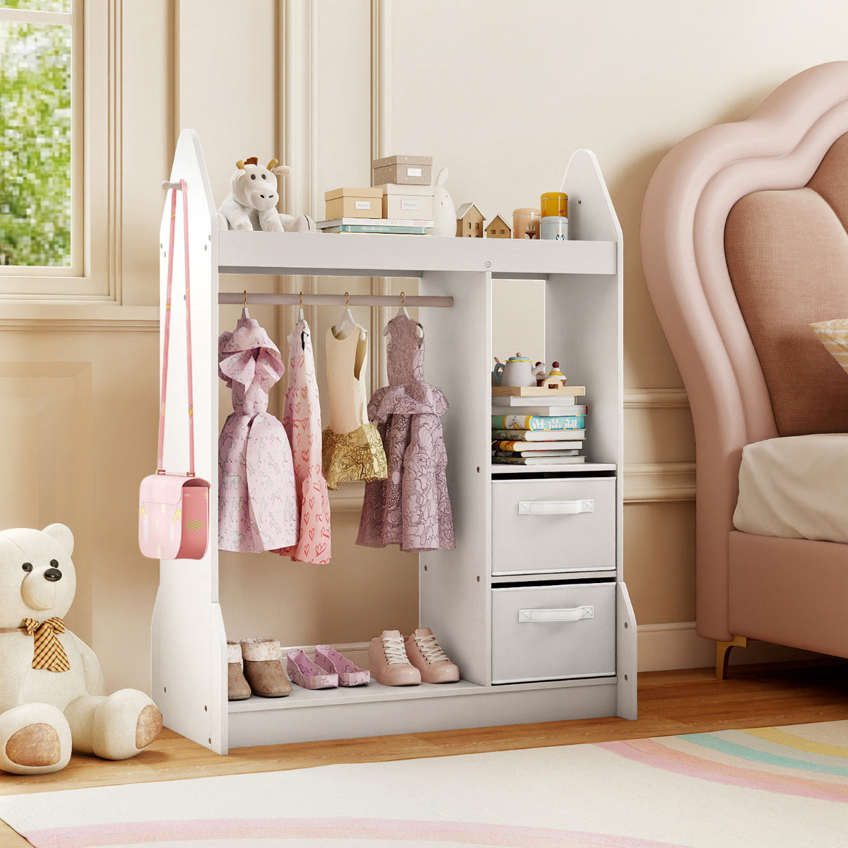 The white kids play armoire dresser with mirror and drawers