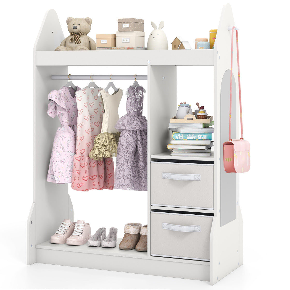 The white kids play armoire dresser with mirror and hanging rail