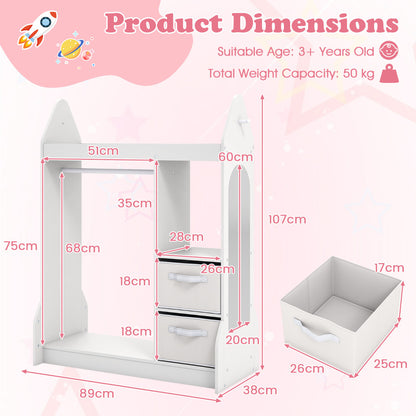 Dimensions diagram for the white kids play armoire dresser