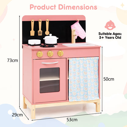 Product dimensions diagram for the pink play kitchen set