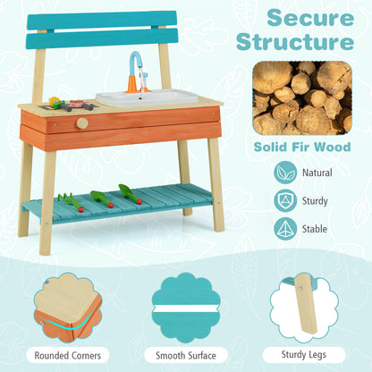 Close up of the play kitchen set showing rounded corners and sturdy legs