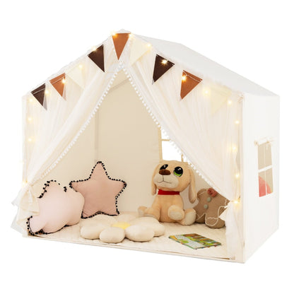 Kids Play Tent a large beige playhouse with fabric and screen curtains