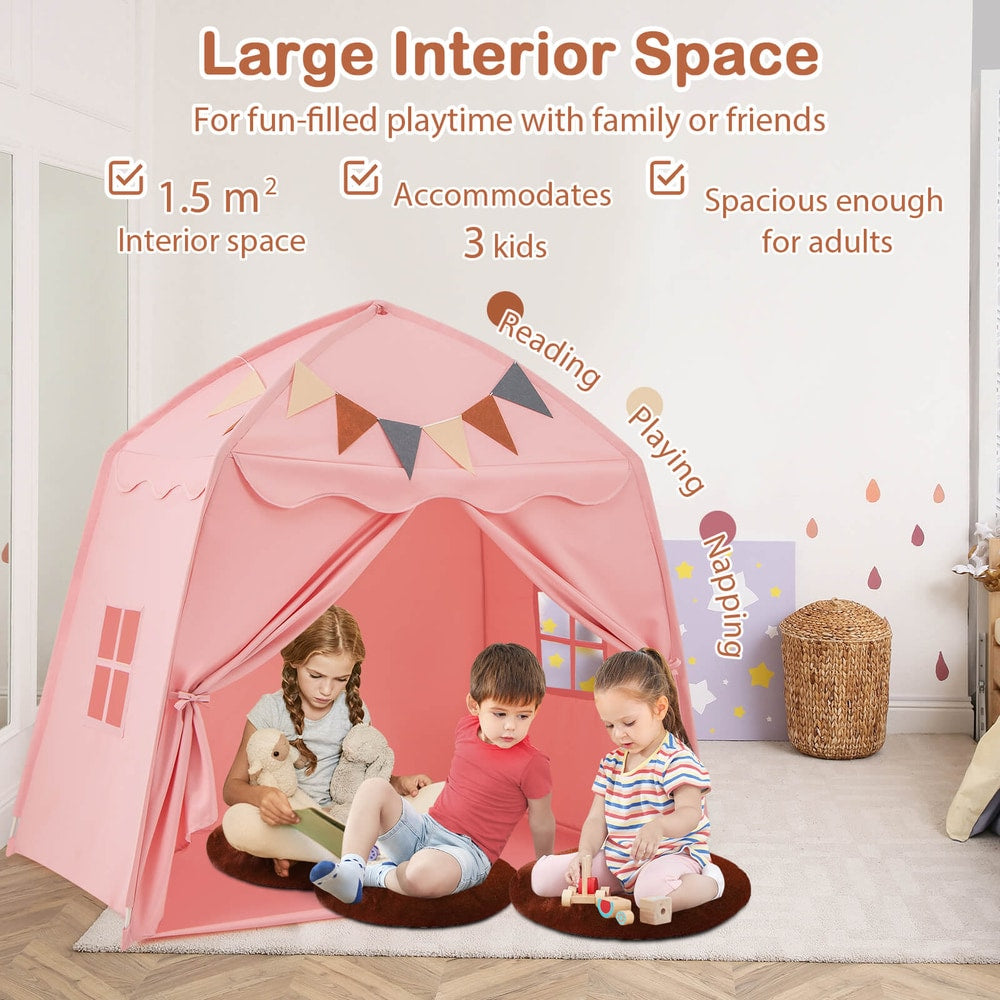 Children playing inside the spacious pink play tent bed