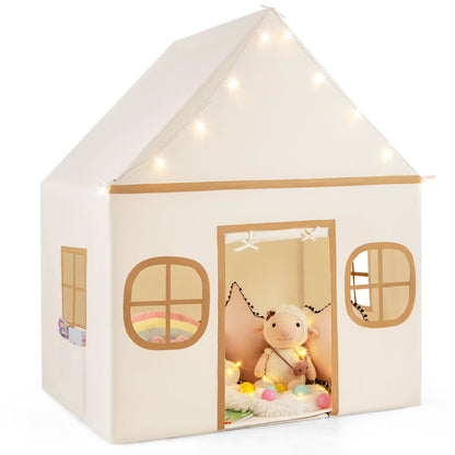 Kids Play Tent large grey playhouse with fairy lights and windows