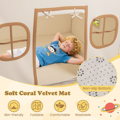 Soft coral velvet mat inside the play tent