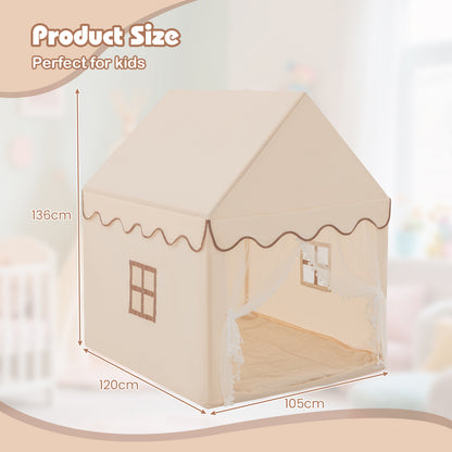 Kids Play Tent with Padded Mat Indoor Playhouse in Beige