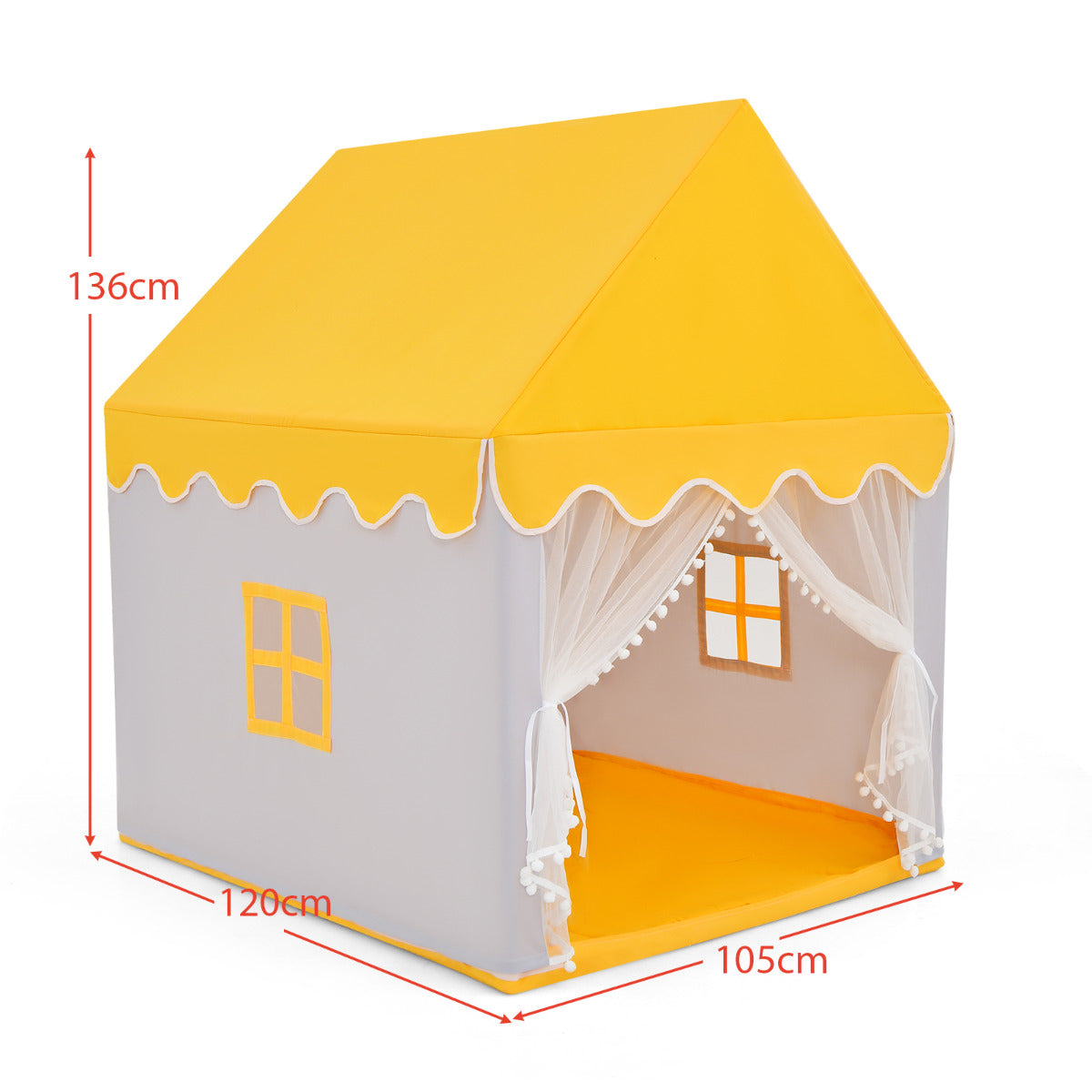 The play tent with dimensions shown in cm