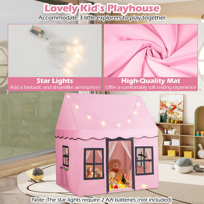 The play tent with close-up insets showing the star lights and the soft pink floor mat