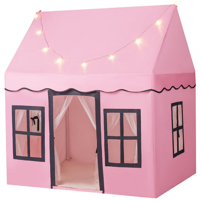 Kids Play Tent with Star Lights and Non-slip Mat in pink with a string of glowing star lights