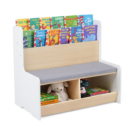 Kids Reading Nook with bench and toy storage organiser in white