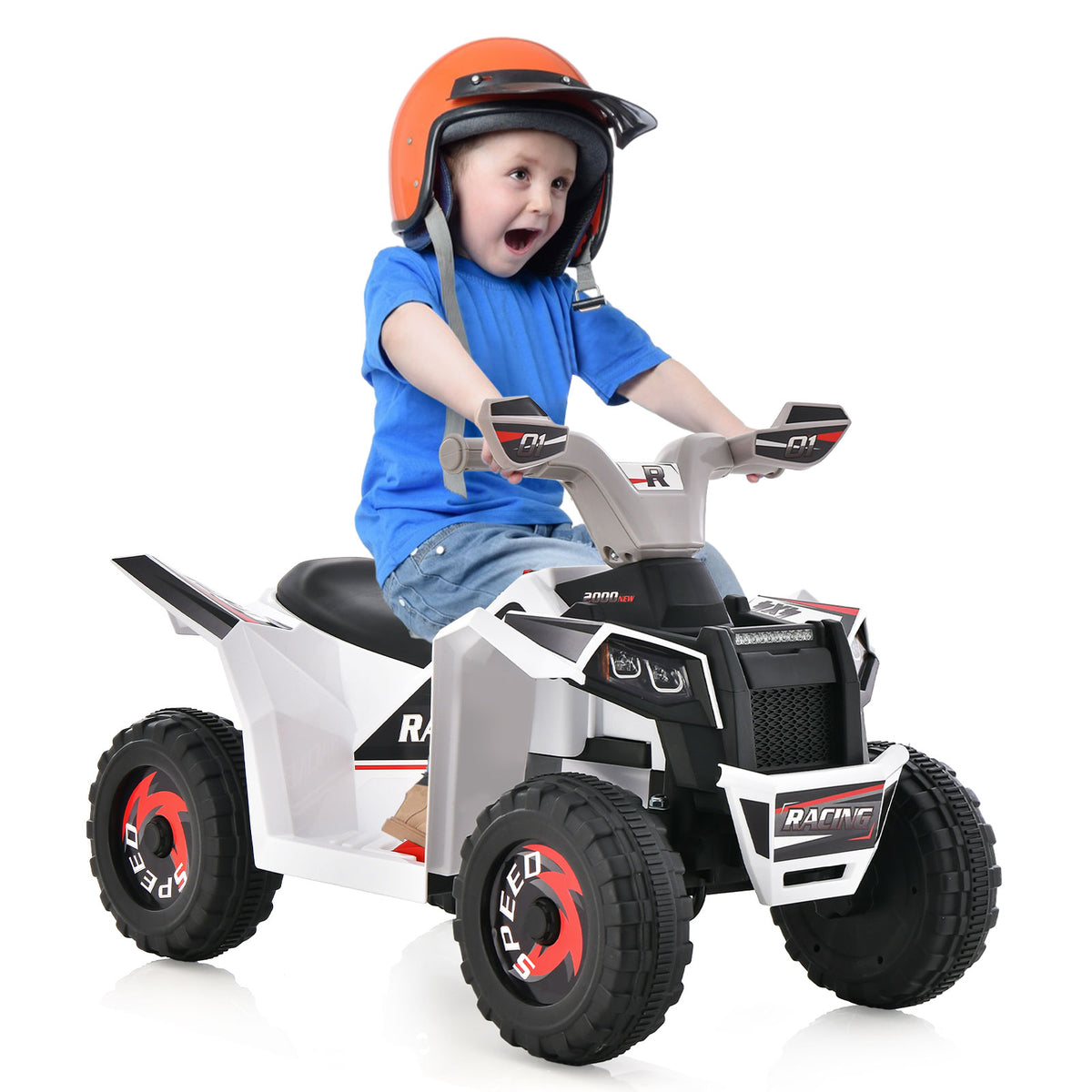 Kids Ride on ATV with Direction Control Large Seat in White
