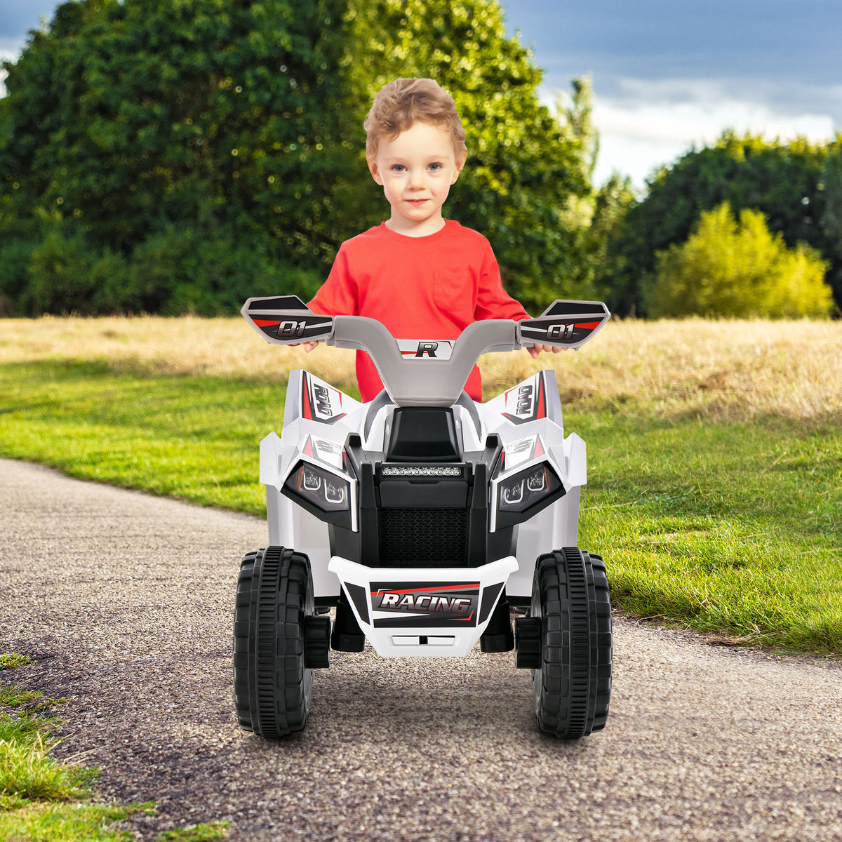 Kids Ride on ATV with Direction Control Large Seat in White