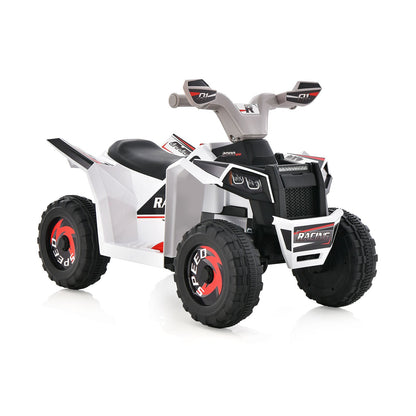 Kids Ride on ATV with Direction Control Large Seat in white with black and red racing details