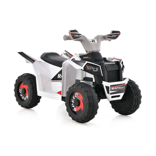 Kids Ride on ATV with Direction Control Large Seat in white with black and red racing details