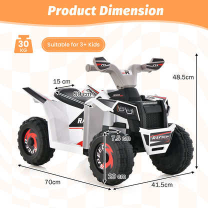 Kids Ride on ATV with Direction Control Large Seat in White