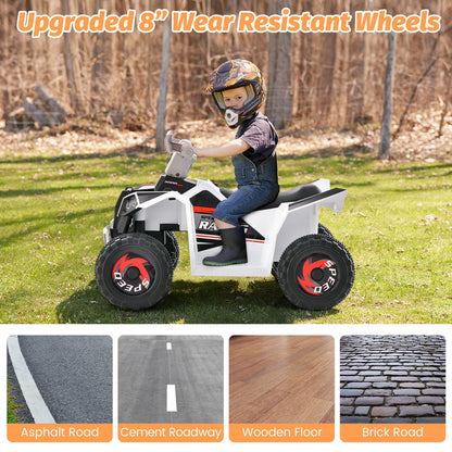 Kids Ride on ATV with Direction Control Large Seat in White