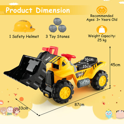 The ride on toy shown with various dimensions and age recommendations