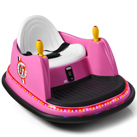 Kids Ride-On Bumper Car with colourful flashing lights and music in pink