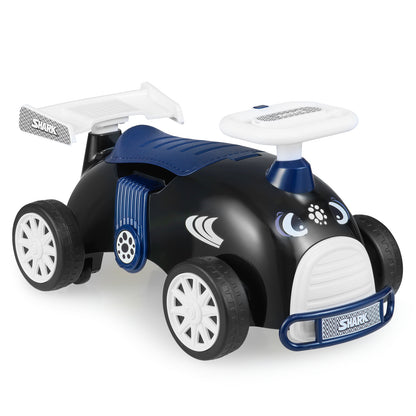 Kids Ride On Car Sliding Toy in black and blue with white rear wings and wheels
