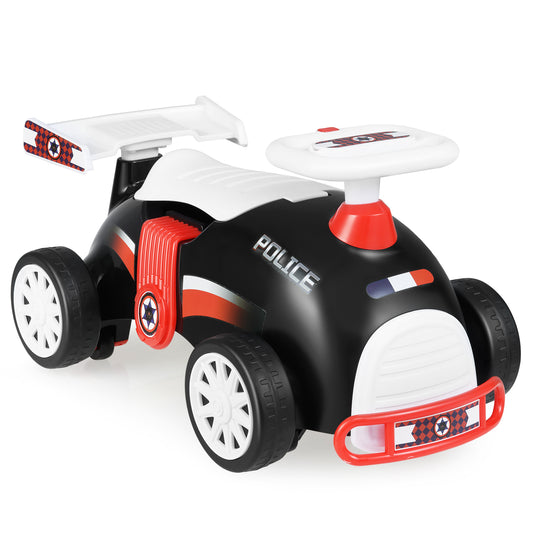 Kids Ride On Car Sliding Toy in black and red with white wheels and a rear wing