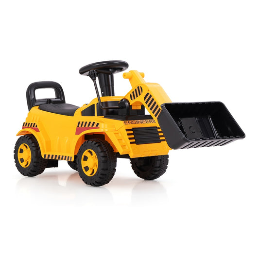 Kids Ride on Excavator Bulldozer with Adjustable Front Bucket in yellow with a black steering wheel