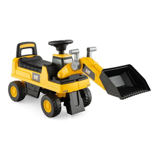 Kid's Ride-on Excavator with Adjustable Bucket in yellow with black wheels and a large front scoop