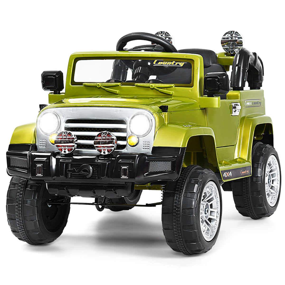Kids Ride on Jeep Car Battery Powered in green, a front view with lights on