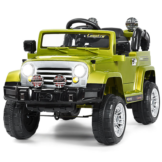 Kids Ride on Jeep Car Battery Powered in green, a front view with lights on