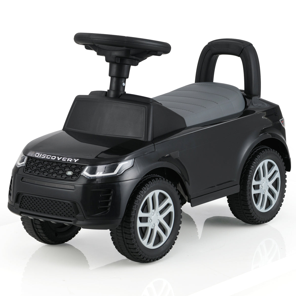 Kids Ride On Push Car in black, a realistic toy car with a steering wheel and four wheels
