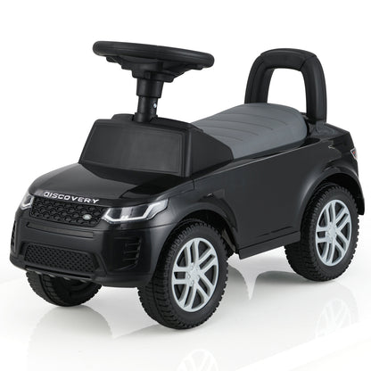 Kids Ride On Push Car in black, a realistic toy car with a steering wheel and four wheels
