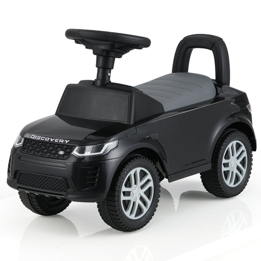 Kids Ride On Push Car in black, a realistic toy car with a steering wheel and four wheels