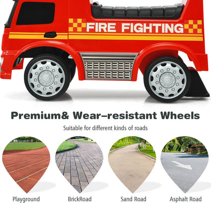 Four different road surfaces suitable for the red Mercedes Benz firefighter ride on car