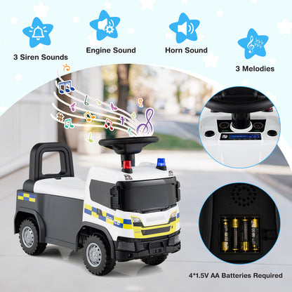 The push and pedal ride on toy with sound icons and battery compartment for AA batteries