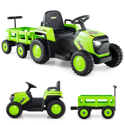Kids Ride on Tractor 12V Electric Vehicle with detachable trailer, green