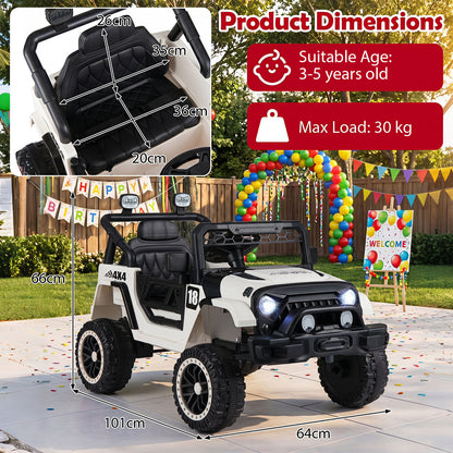 Kids electric toy vehicle with dimensions and suitability information