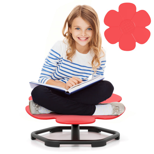 Kids Sensory Swivel Chair Elephant Petal 360° Spinning Chair-B-Red with a girl sitting and reading