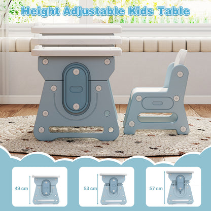 Height adjustable kids table and chair set in three different heights