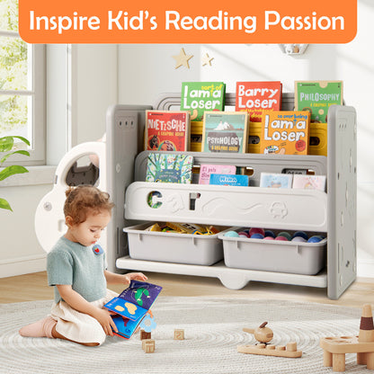 Child interacting with the car themed toy storage unit