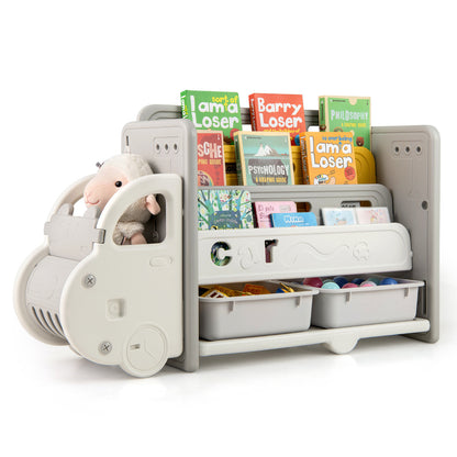 Kids Toy Storage and Bookshelf Car Themed Toy Storage Cabinet with shelves and storage bins