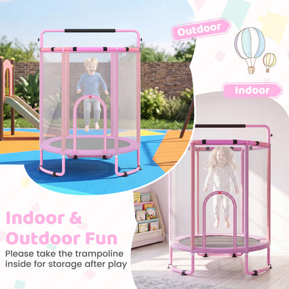 Purple kids trampoline shown for both indoor and outdoor fun