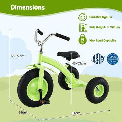 Dimensions diagram for the green kids tricycle showing height and width