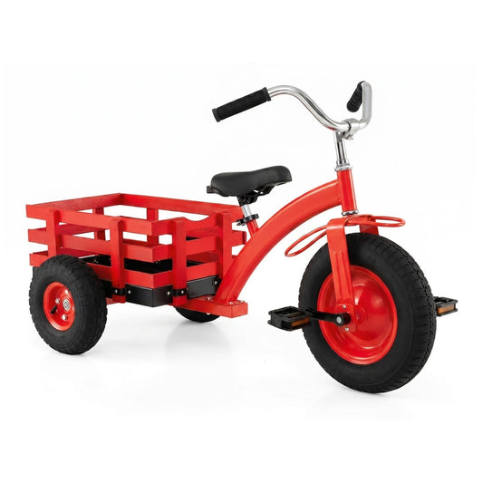 Kids Tricycle with storage basket and inflatable tires in red