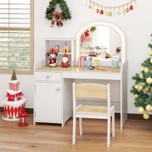 The dressing table and chair set in a festive room with Christmas decorations