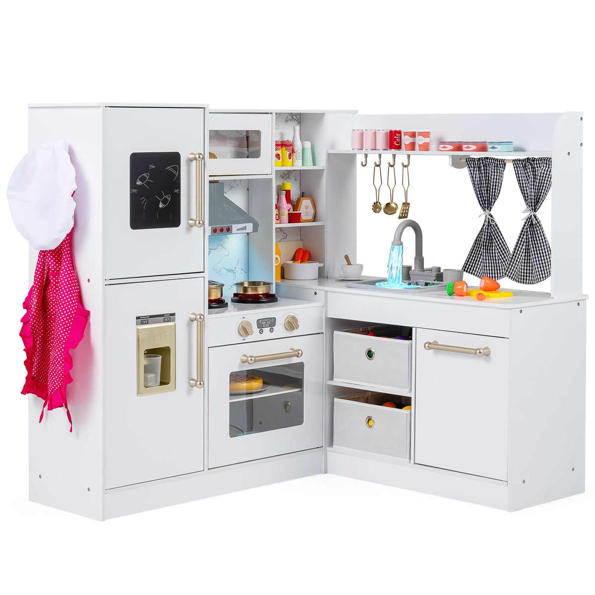Kids Wooden Corner Play Kitchen in White