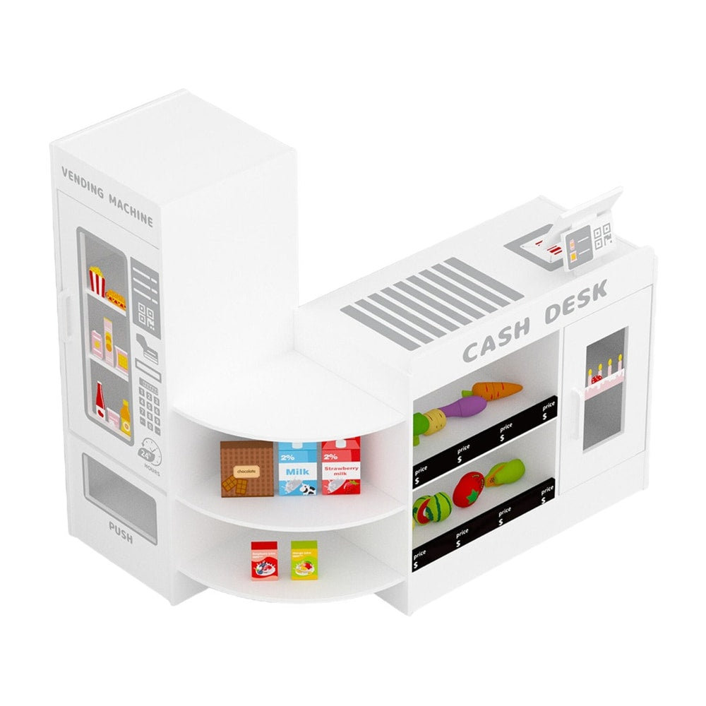 Kids Wooden Grocery Store Supermarket Play Toy Set with a cash desk and vending machine
